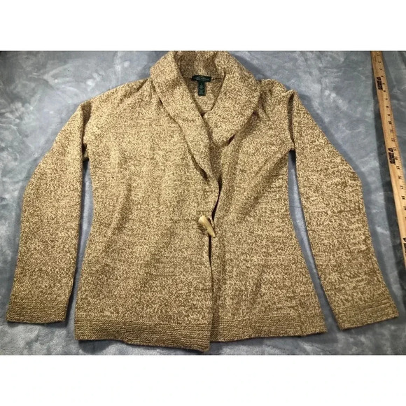 Lauren jeans co Ralph Lauren tan cardigan sweater size large - Picture 1 of 4